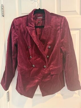 WHBM White House Black Market Burgundy Velvet Double Breasted Blazer 8